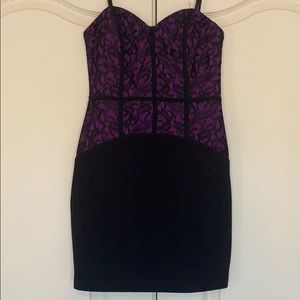 Black/purple fitted mini dress